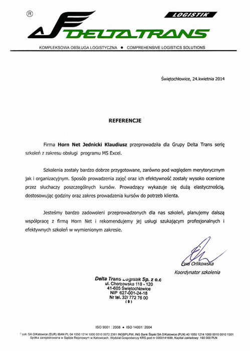 Referencje Grupa Delta Trans